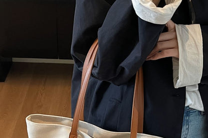 Lettering Tote Bag Striped Embroidered Canvas