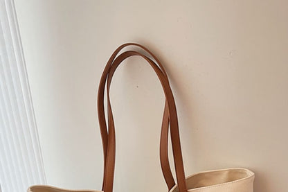 Lettering Tote Bag Striped Embroidered Canvas