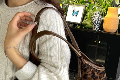 Bow Leopard Print Tote Bag