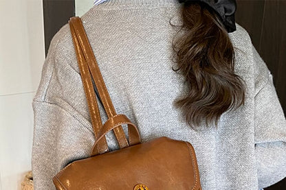 Flap Faux Buckle Leather Backpack