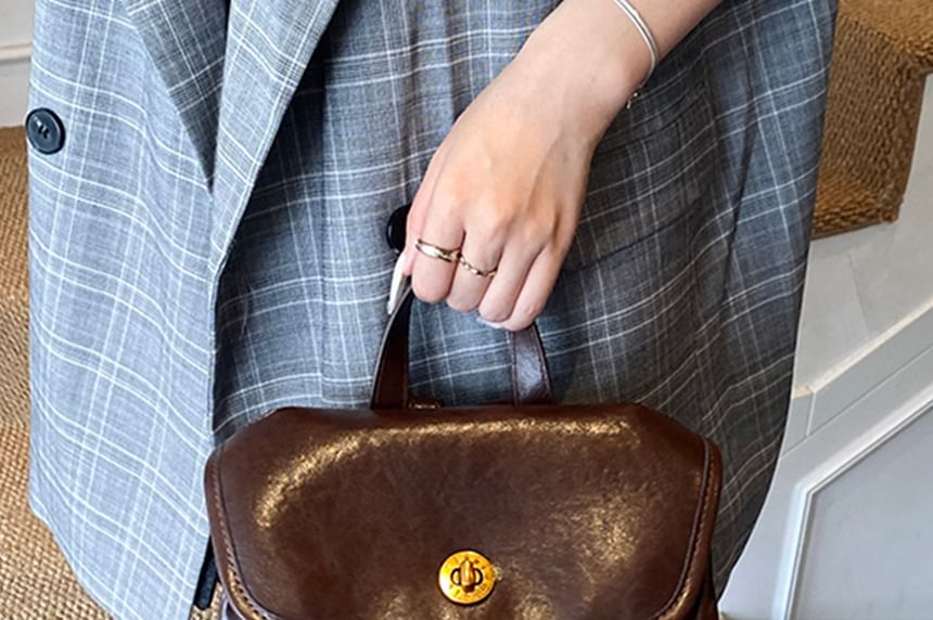 Flap Faux Buckle Leather Backpack