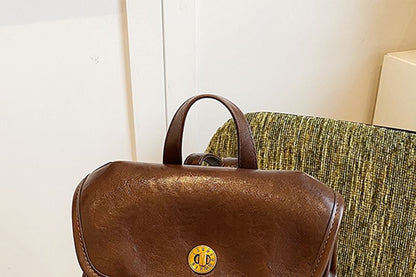 Flap Faux Buckle Leather Backpack