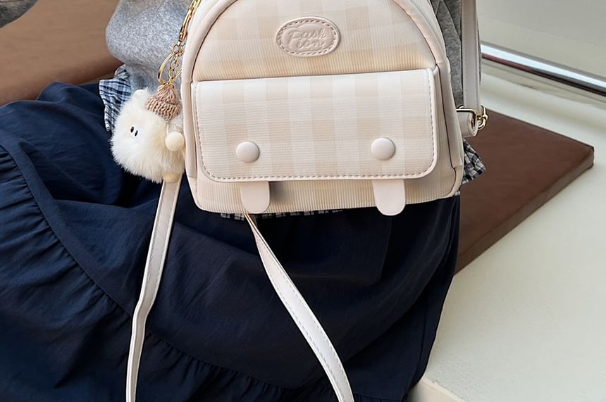 Plaid Flap Faux Backpack Leather