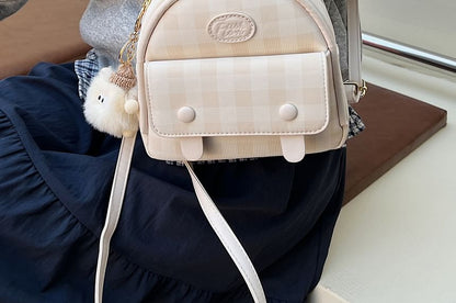 Plaid Flap Faux Backpack Leather