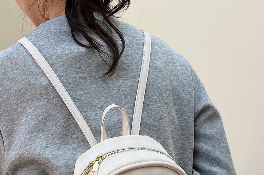 Plaid Flap Faux Backpack Leather