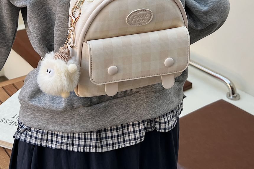 Plaid Flap Faux Backpack Leather