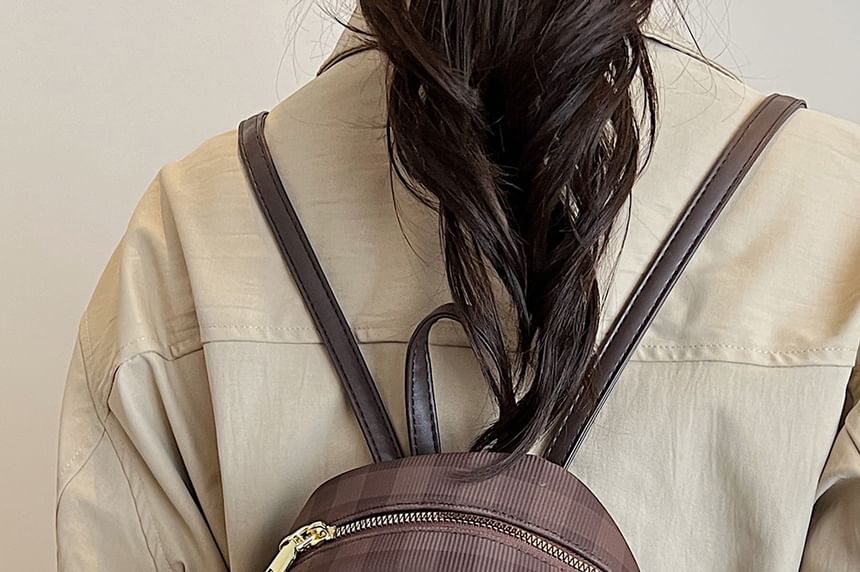 Plaid Flap Faux Backpack Leather