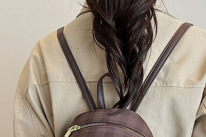 Plaid Flap Faux Backpack Leather