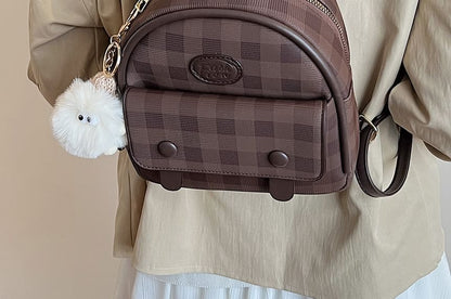 Plaid Flap Faux Backpack Leather