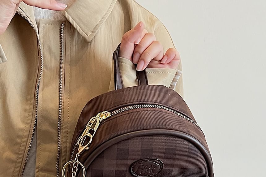 Plaid Flap Faux Backpack Leather