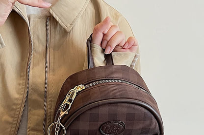 Plaid Flap Faux Backpack Leather