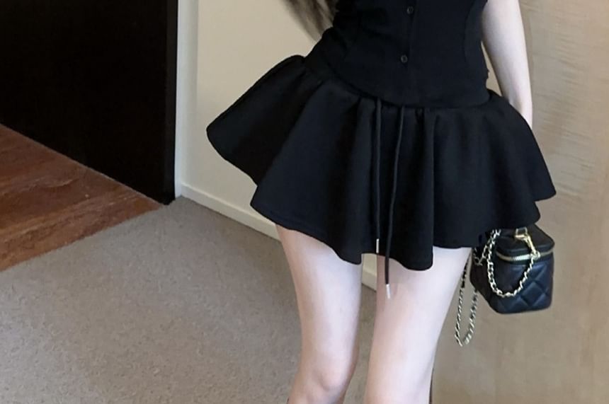Sleeveless Twisted Crop Top Mini A-Line Skirt