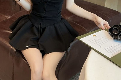 Sleeveless Twisted Crop Top Mini A-Line Skirt