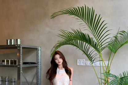Crewneck Lace Crop Tank & Maxi A-Line Skirt