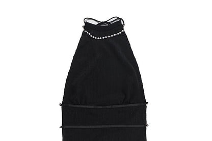 Halter Pearl Trim Tank & Mini Pencil Skirt Set