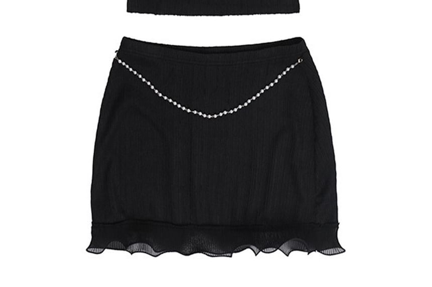 Halter Pearl Trim Tank & Mini Pencil Skirt Set