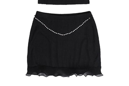 Halter Pearl Trim Tank & Mini Pencil Skirt Set