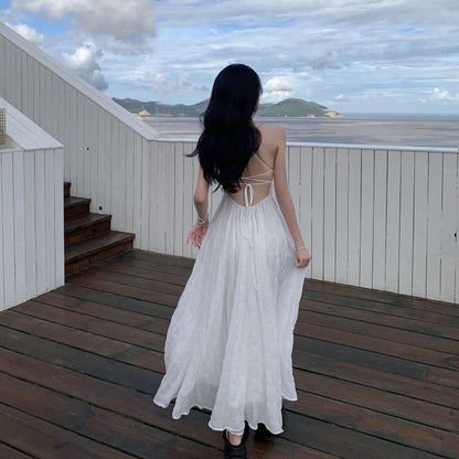 Plain Maxi Textured Strappy Sundress Halter