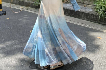 Ruffle Cardigan Dye Lettuce Tie Sundress Strap / Edge Set Spaghetti Plain Maxi