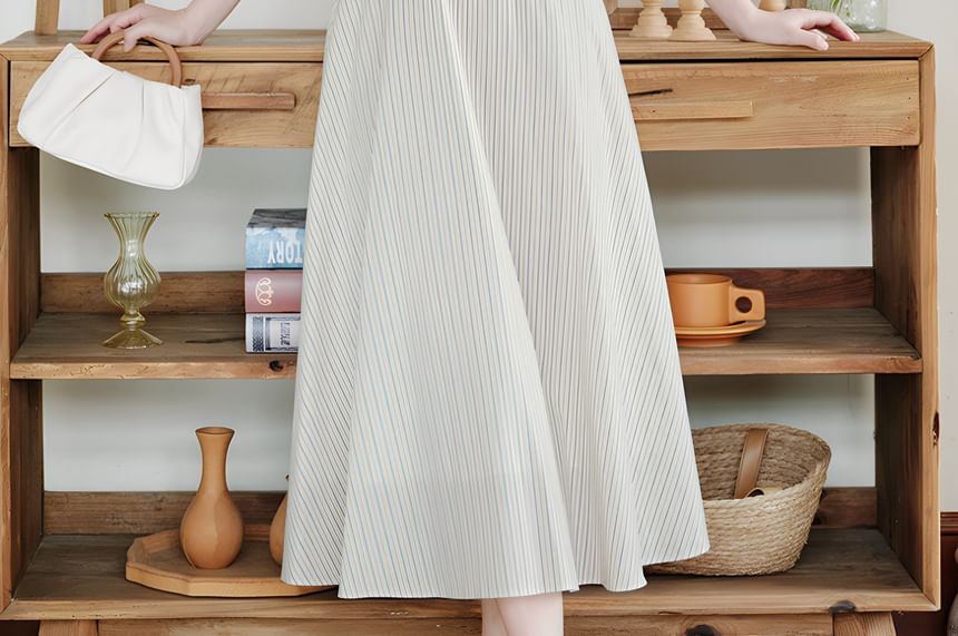 A-Line Collar Halter Dress Set Striped Maxi Plain Cardigan Lettuce / Edge
