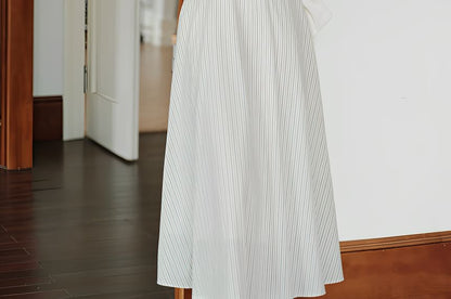 A-Line Collar Halter Dress Set Striped Maxi Plain Cardigan Lettuce / Edge