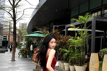 Neck Set Belt Maxi Plaid / Sundress Spaghetti Strap Scoop