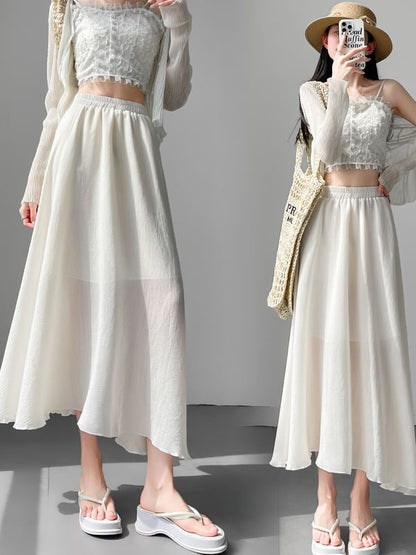 High Waist Plain Midi A-Line Skirt