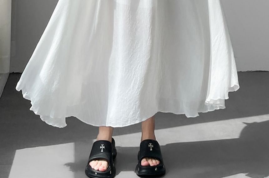 High Waist Plain Midi A-Line Skirt