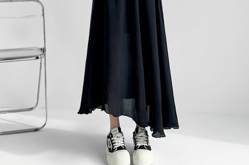 High Waist Plain Midi A-Line Skirt