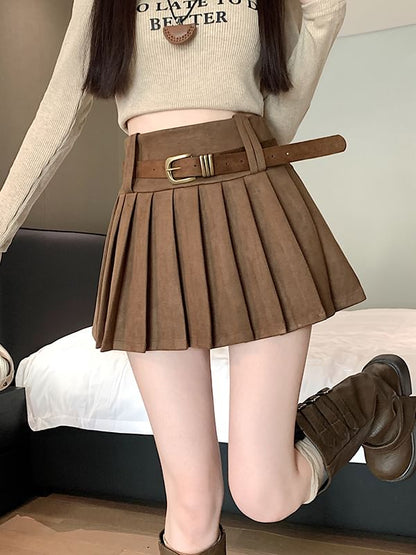 High Rise Plain Mini Pleated Skirt