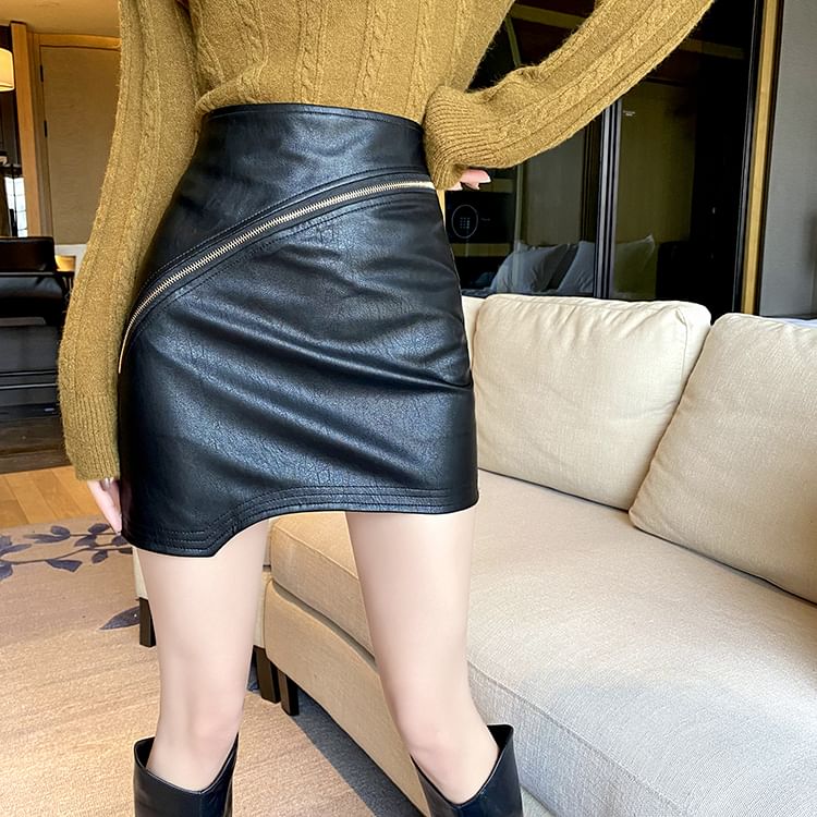 High Waist Plain Mini Skirt