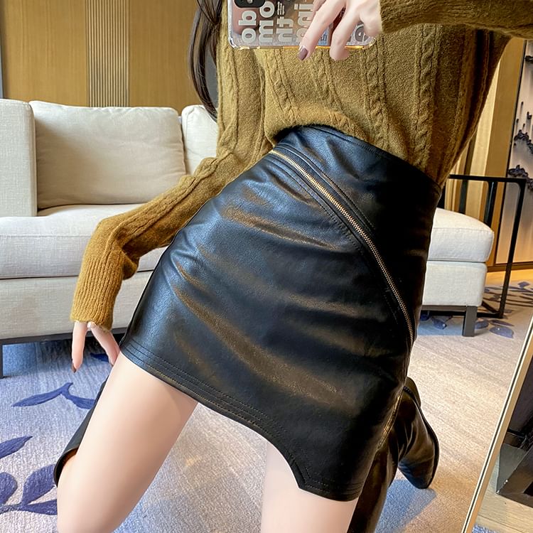 High Waist Plain Mini Skirt