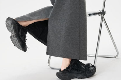 Drawstring Waist Plain Maxi Skirt