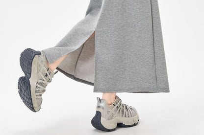 Drawstring Waist Plain Maxi Skirt