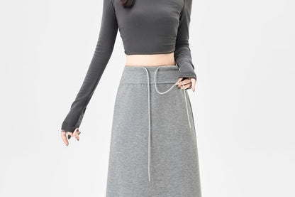 Drawstring Waist Plain Maxi Skirt