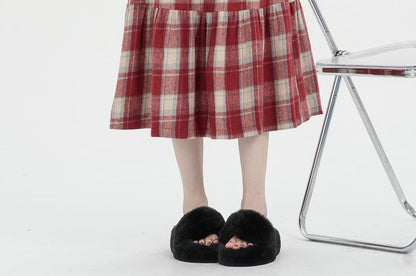 High Rise Plaid Maxi A-Line Skirt
