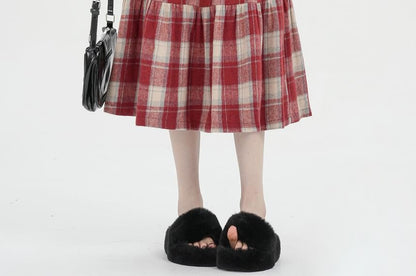 High Rise Plaid Maxi A-Line Skirt