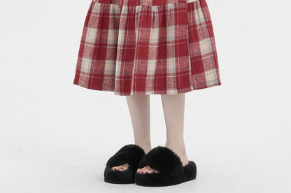High Rise Plaid Maxi A-Line Skirt