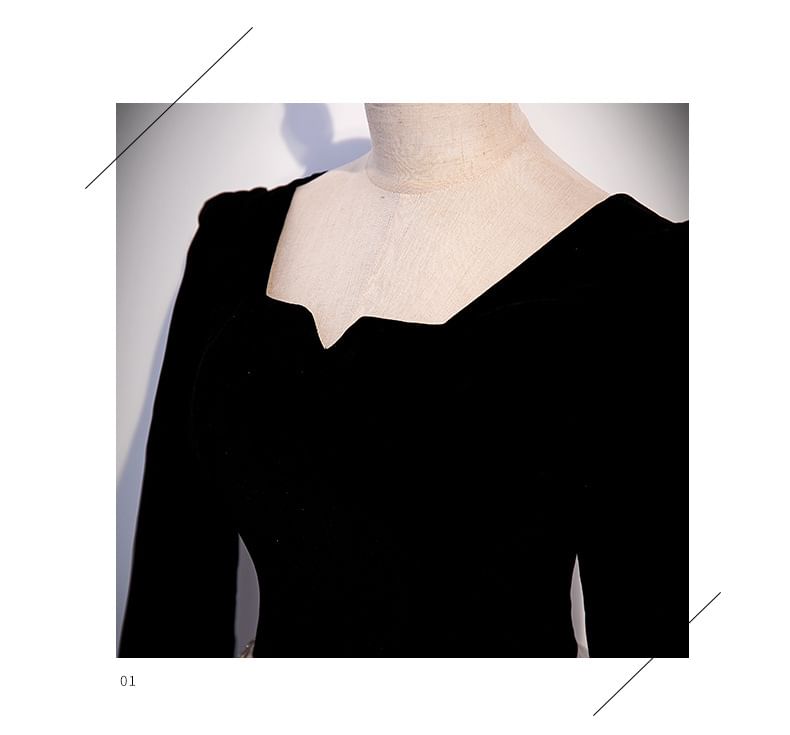 Star / Long-Sleeve A-Line Evening Print Notch Gown Short-Sleeve Mesh Panel Neck