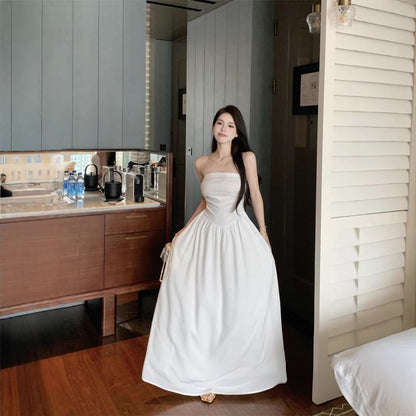 Dress Plain Strapless Maxi A-Line