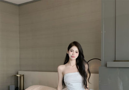 Dress Plain Strapless Maxi A-Line