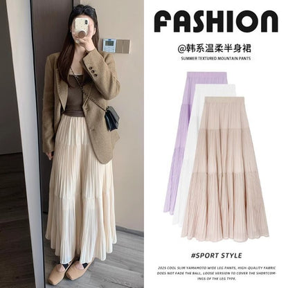Solid Color Maxi A-Line Skirt with High Waist