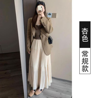 Solid Color Maxi A-Line Skirt with High Waist