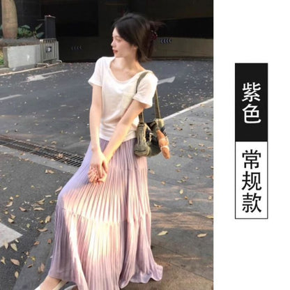Solid Color Maxi A-Line Skirt with High Waist