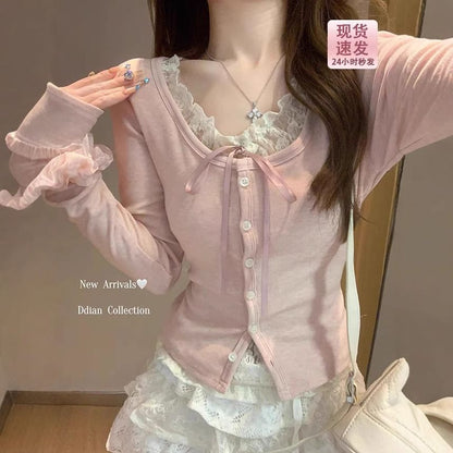 Mock Two-Piece Long-Sleeve Lace Top