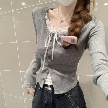 Mock Two-Piece Long-Sleeve Lace Top