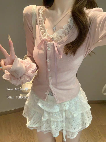 Mock Two-Piece Long-Sleeve Lace Top