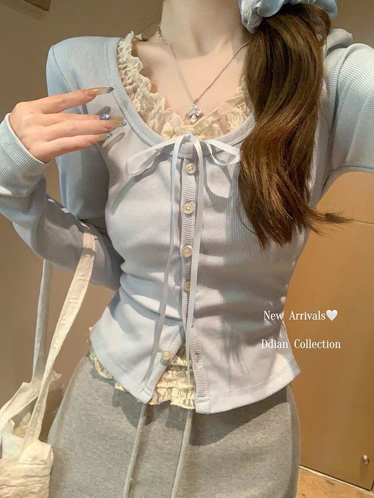 Mock Two-Piece Long-Sleeve Lace Top