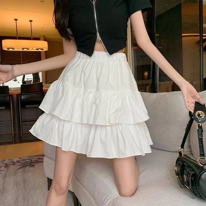 Solid Mini Tiered Skirt with High Waist