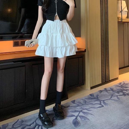 Solid Mini Tiered Skirt with High Waist